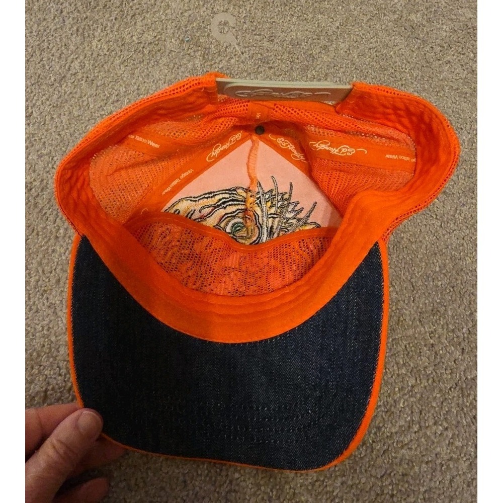 VINTAGE Y2K Ed Hardy Hat‎ Cap Snap Back Orange  Trucker Tattoo Tiger - Picture 7 of 7